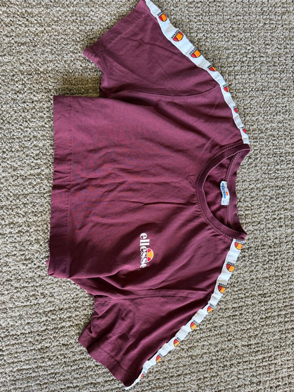 Ellesse Burgundy retro Crop top Logo Tee with Contrast Tape